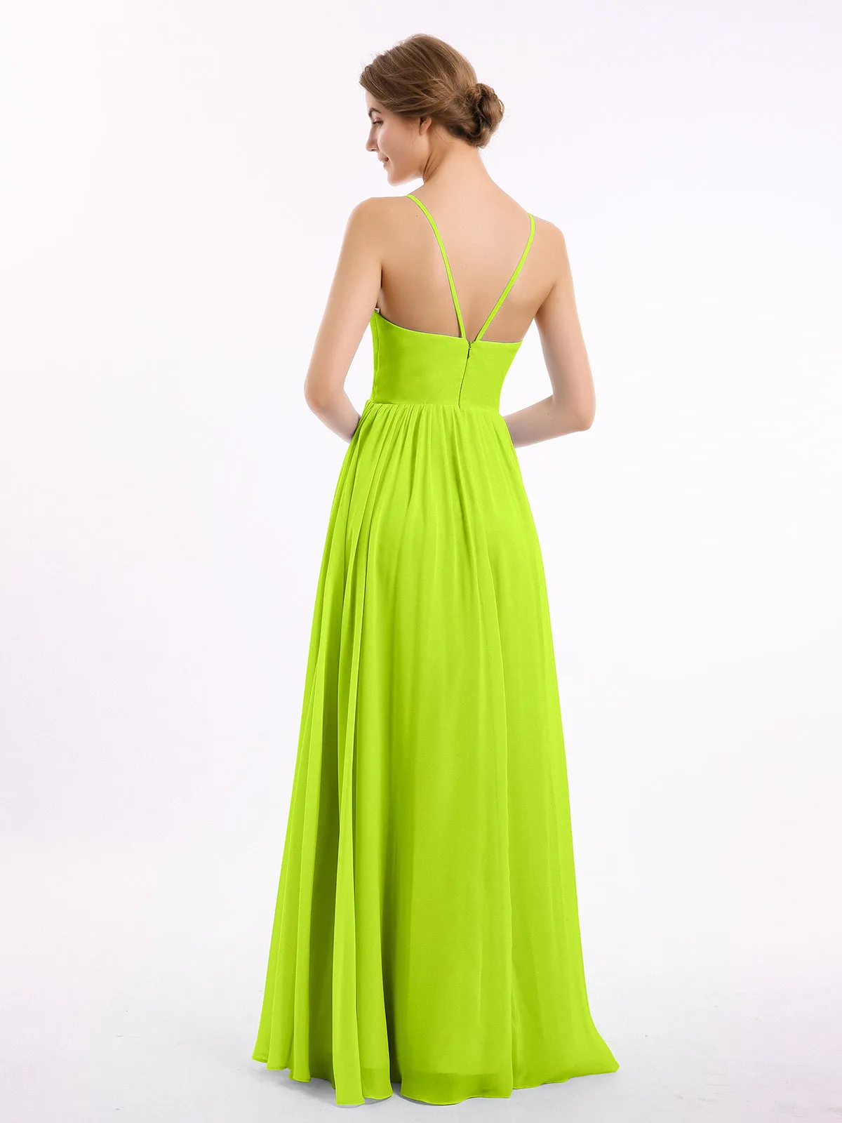 Chiffon Bridesmaid Dresses with Spaghetti Straps-Lime Green