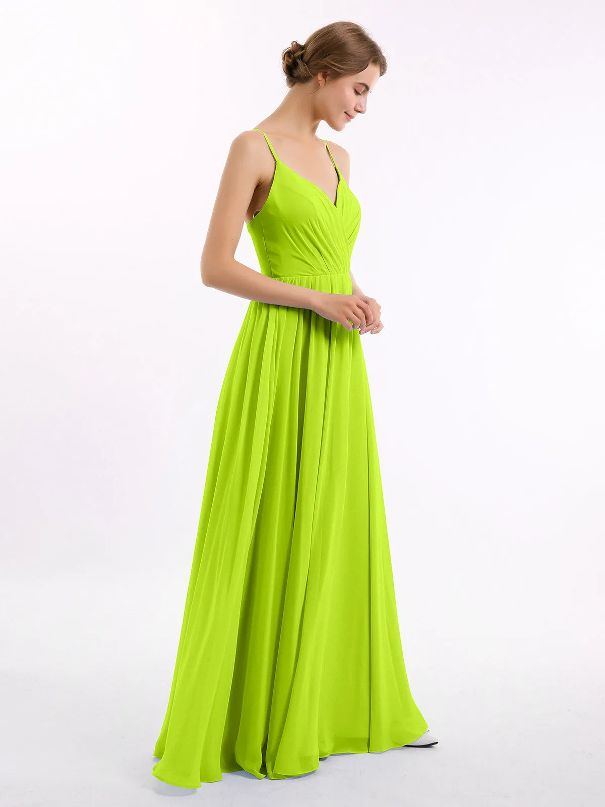 Chiffon Bridesmaid Dresses with Spaghetti Straps-Lime Green