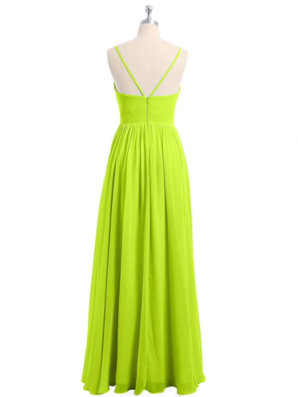 Chiffon Bridesmaid Dresses with Spaghetti Straps-Lime Green