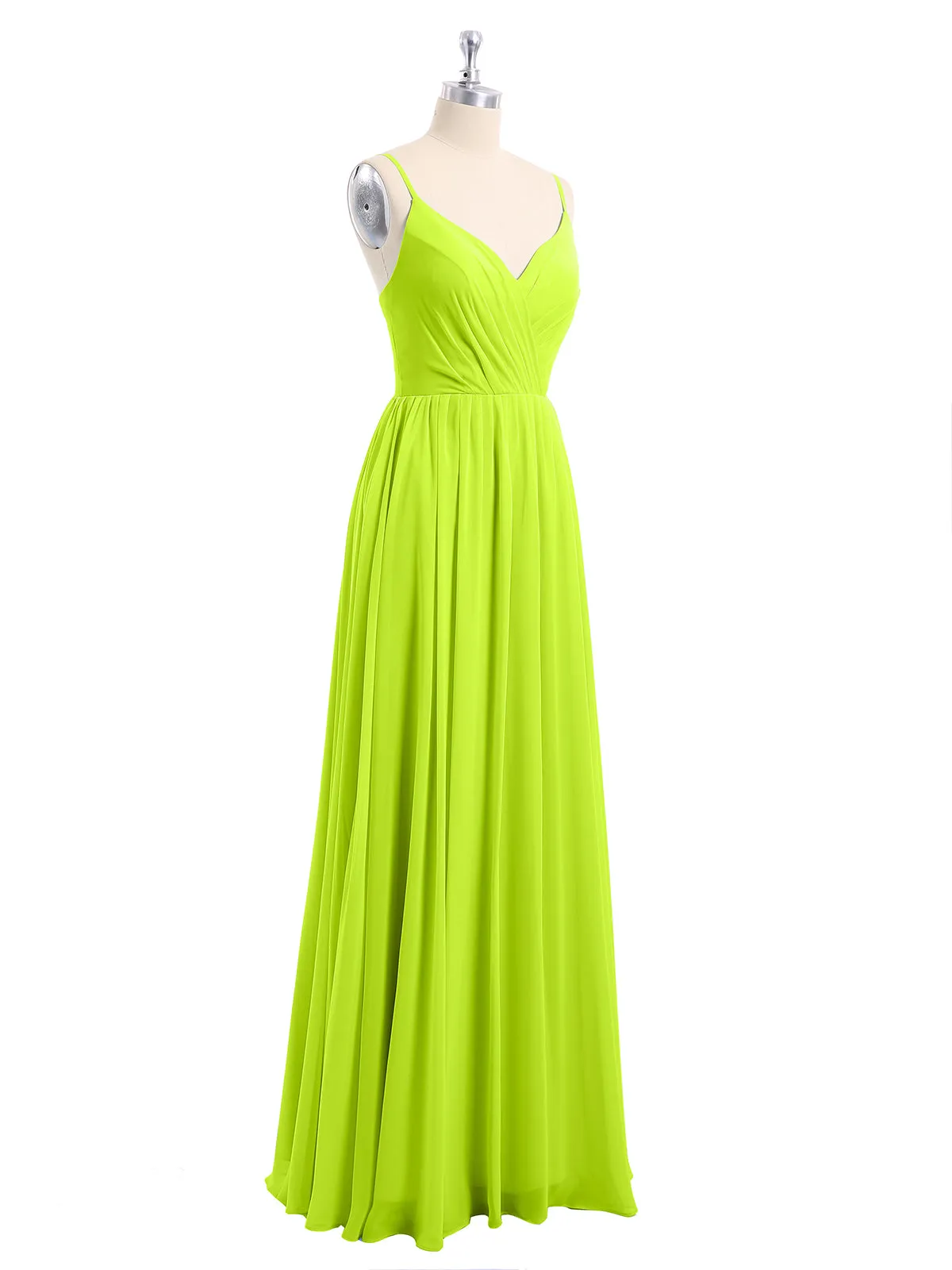 Chiffon Bridesmaid Dresses with Spaghetti Straps-Lime Green