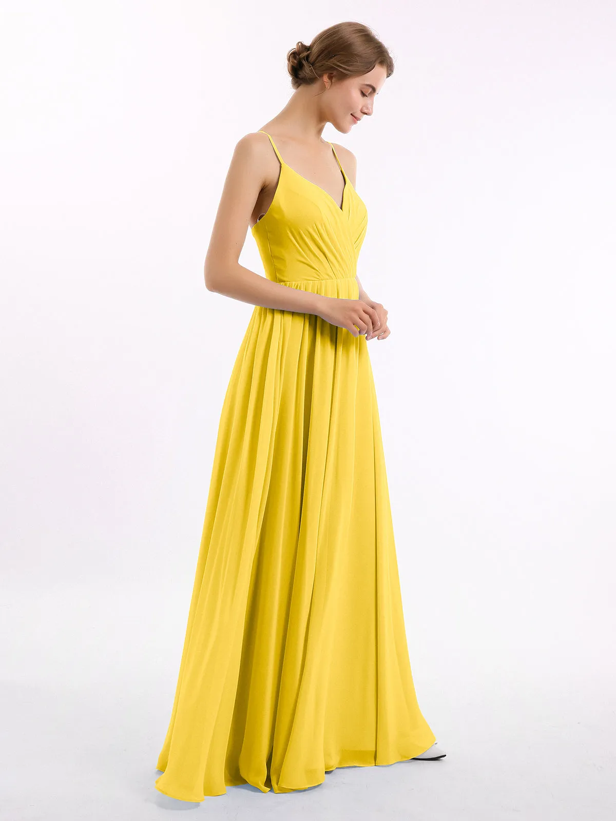 Chiffon Bridesmaid Dresses with Spaghetti Straps-Marigold