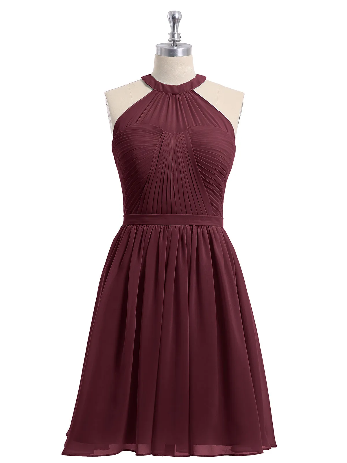 Chiffon Halter Short Bridesmaid Dresses Cabernet
