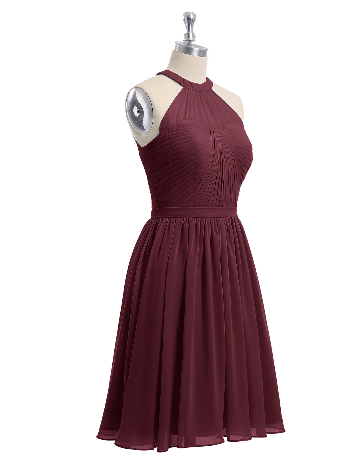 Chiffon Halter Short Bridesmaid Dresses Cabernet