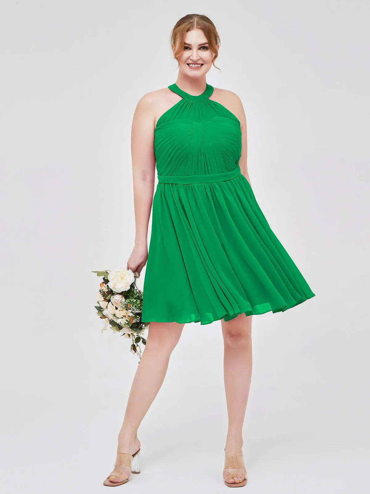Chiffon Halter Short Bridesmaid Dresses Emerald