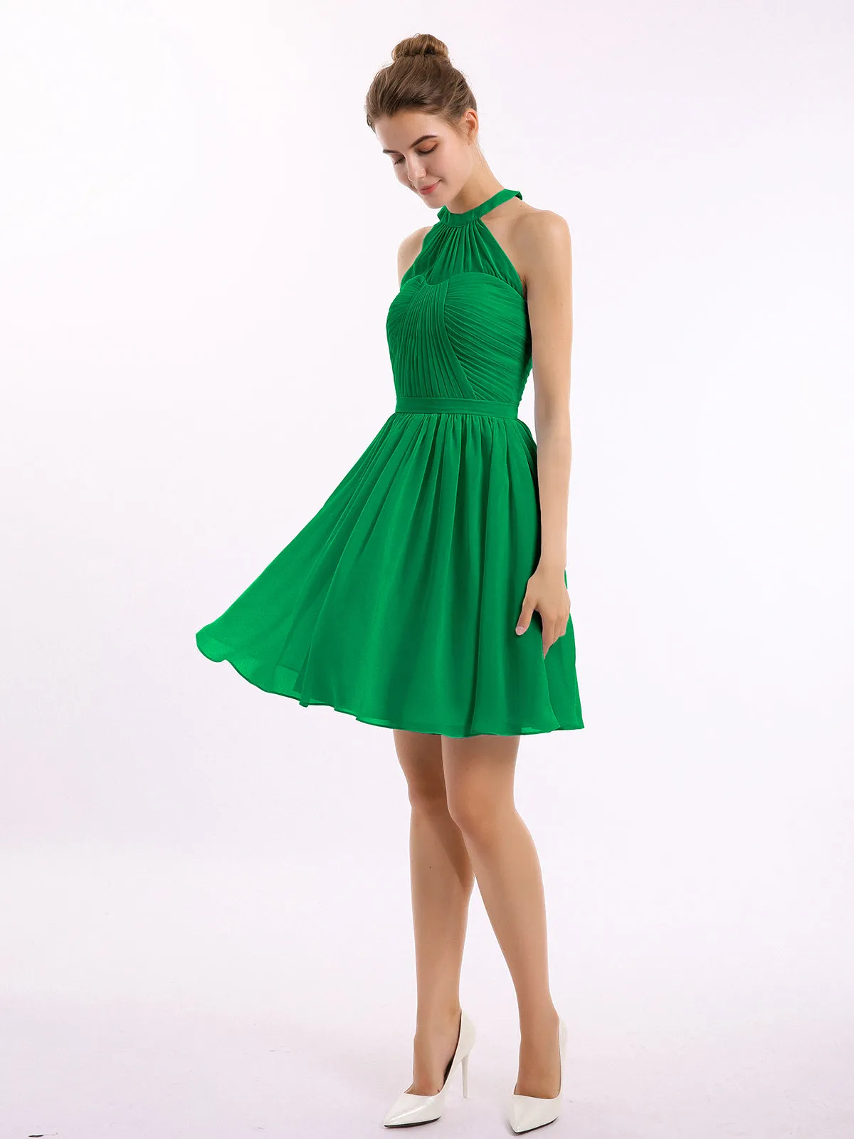 Chiffon Halter Short Bridesmaid Dresses Emerald