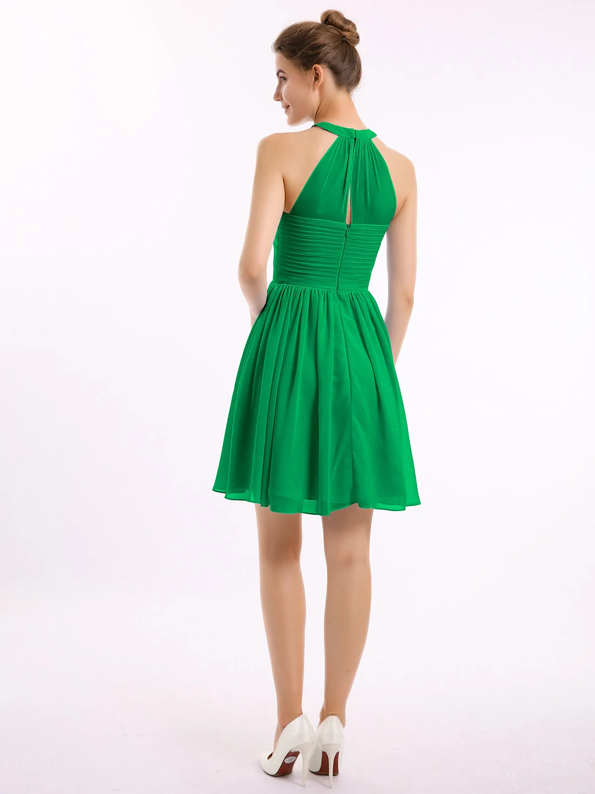 Chiffon Halter Short Bridesmaid Dresses Emerald