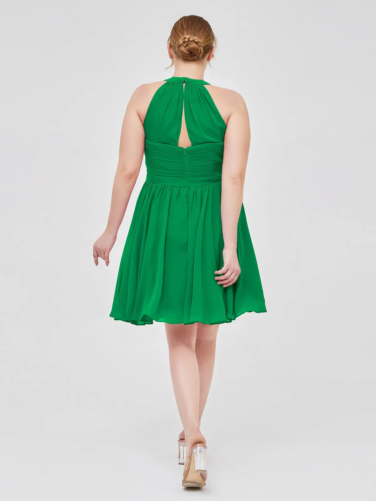 Chiffon Halter Short Bridesmaid Dresses Emerald
