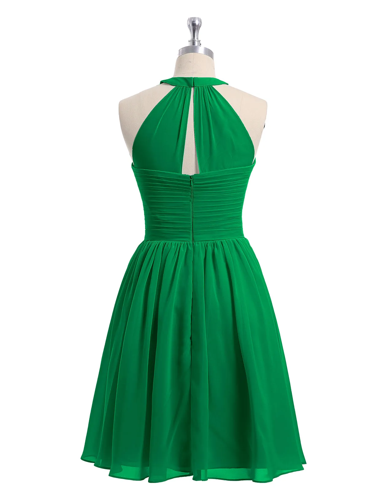 Chiffon Halter Short Bridesmaid Dresses Emerald