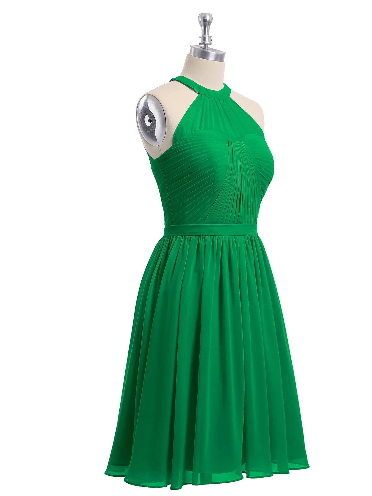 Chiffon Halter Short Bridesmaid Dresses Emerald