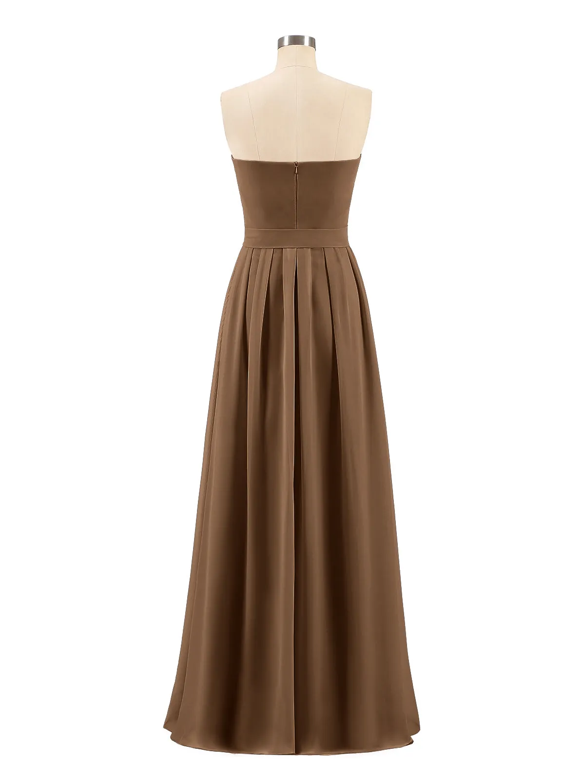 Chiffon Strapless Bridesmaid Gown with Sash-Brown