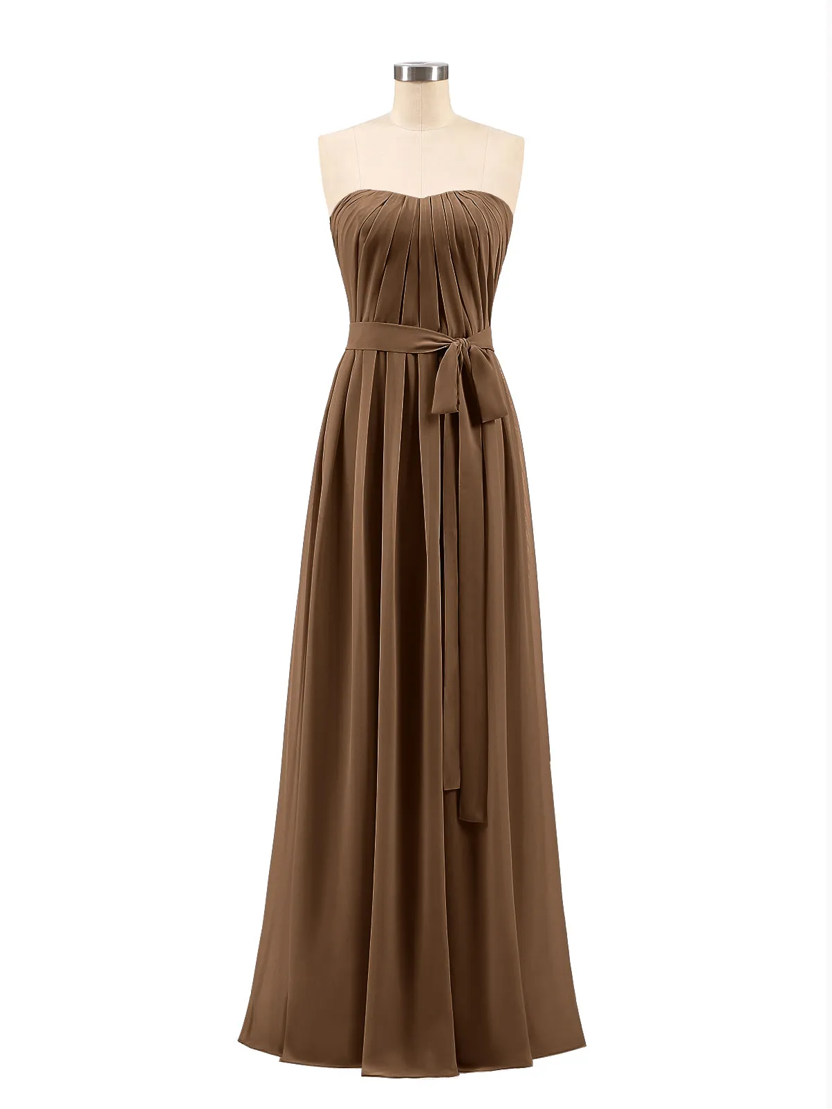 Chiffon Strapless Bridesmaid Gown with Sash-Brown