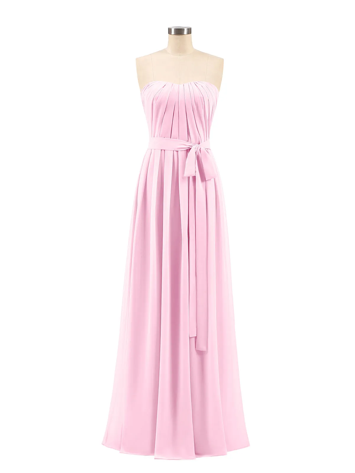 Chiffon Strapless Bridesmaid Gown with Sash-Candy Pink Plus Size