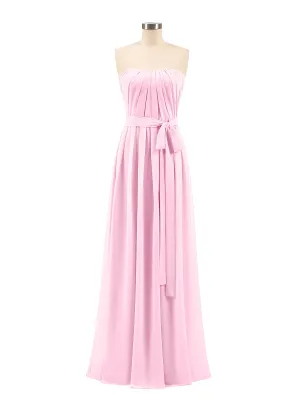 Chiffon Strapless Bridesmaid Gown with Sash-Candy Pink Plus Size