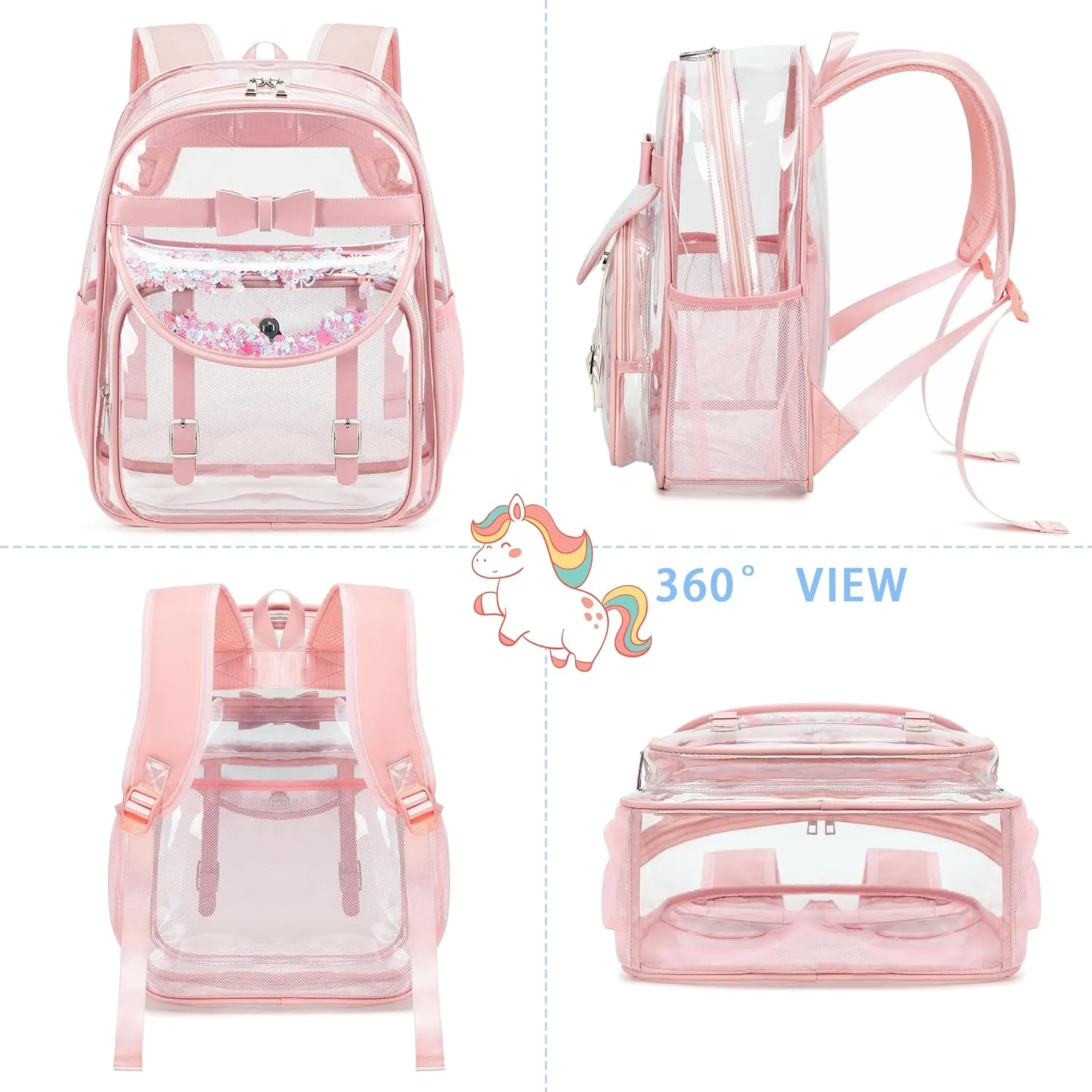 Clear Backpack for Girls and Boys 2PCS Heavy Duty Bookbag Stadium Approved Daypack Transparent School Bag See Through Backpacks for Kids Elementary,Students,College,Teens,Concert,Sports Pink