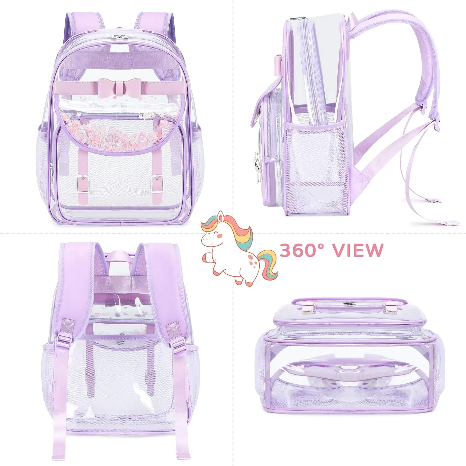 Clear Backpack for Girls and Boys 2PCS Heavy Duty Bookbag Stadium Approved Daypack Transparent School Bag See Through Backpacks for Kids Elementary,Students,College,Teens,Concert,Sports Purple set
