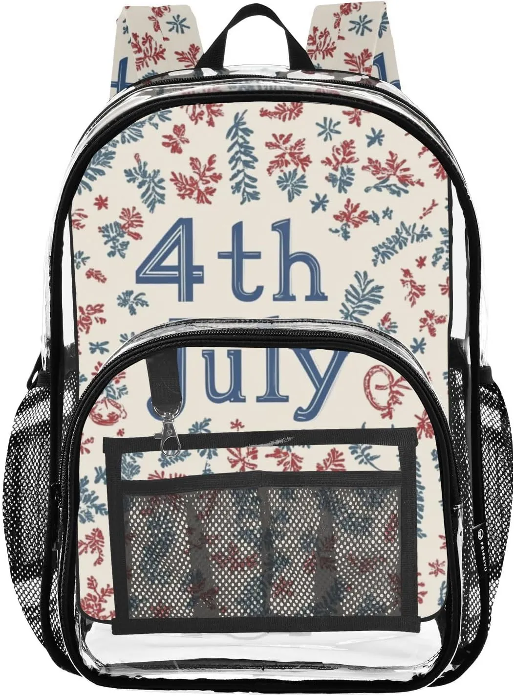 Clear Backpack for Stadium Events School Backpacks Girls Boys heavy duty PVC Waterproof Transparent Plastic Book Bag for Women Work 4th July Flowers White