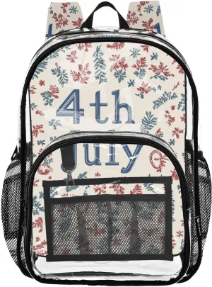 Clear Backpack for Stadium Events School Backpacks Girls Boys heavy duty PVC Waterproof Transparent Plastic Book Bag for Women Work 4th July Flowers White