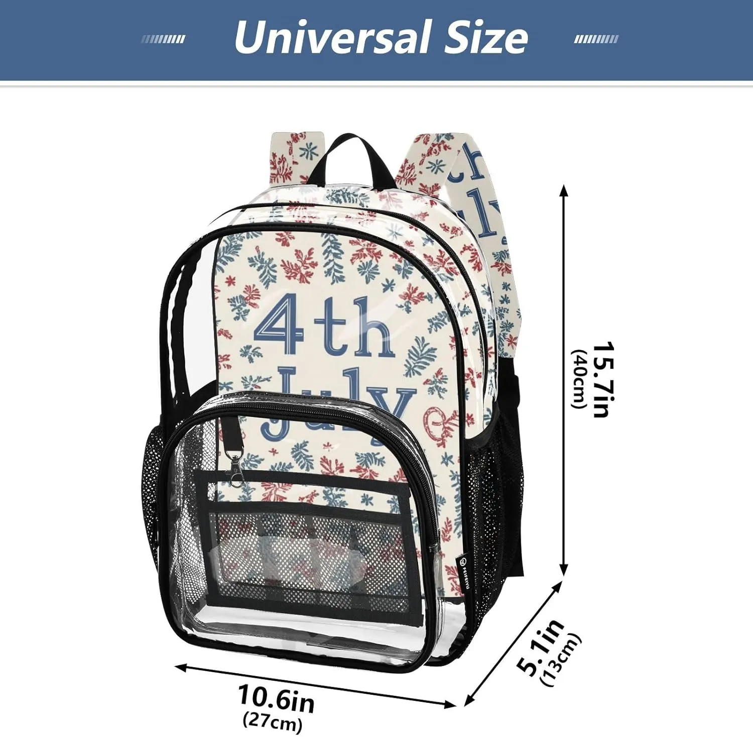 Clear Backpack for Stadium Events School Backpacks Girls Boys heavy duty PVC Waterproof Transparent Plastic Book Bag for Women Work 4th July Flowers White