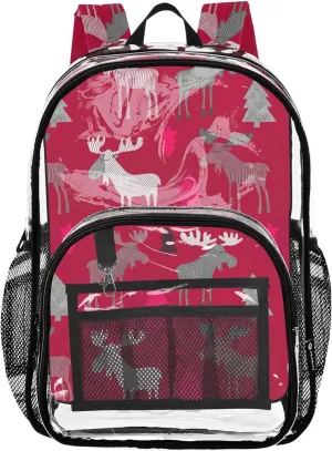 Clear Backpack for Women Christmas Moose Red Trees Boys Backpacks for Girls Plastic Transparent Bookbag