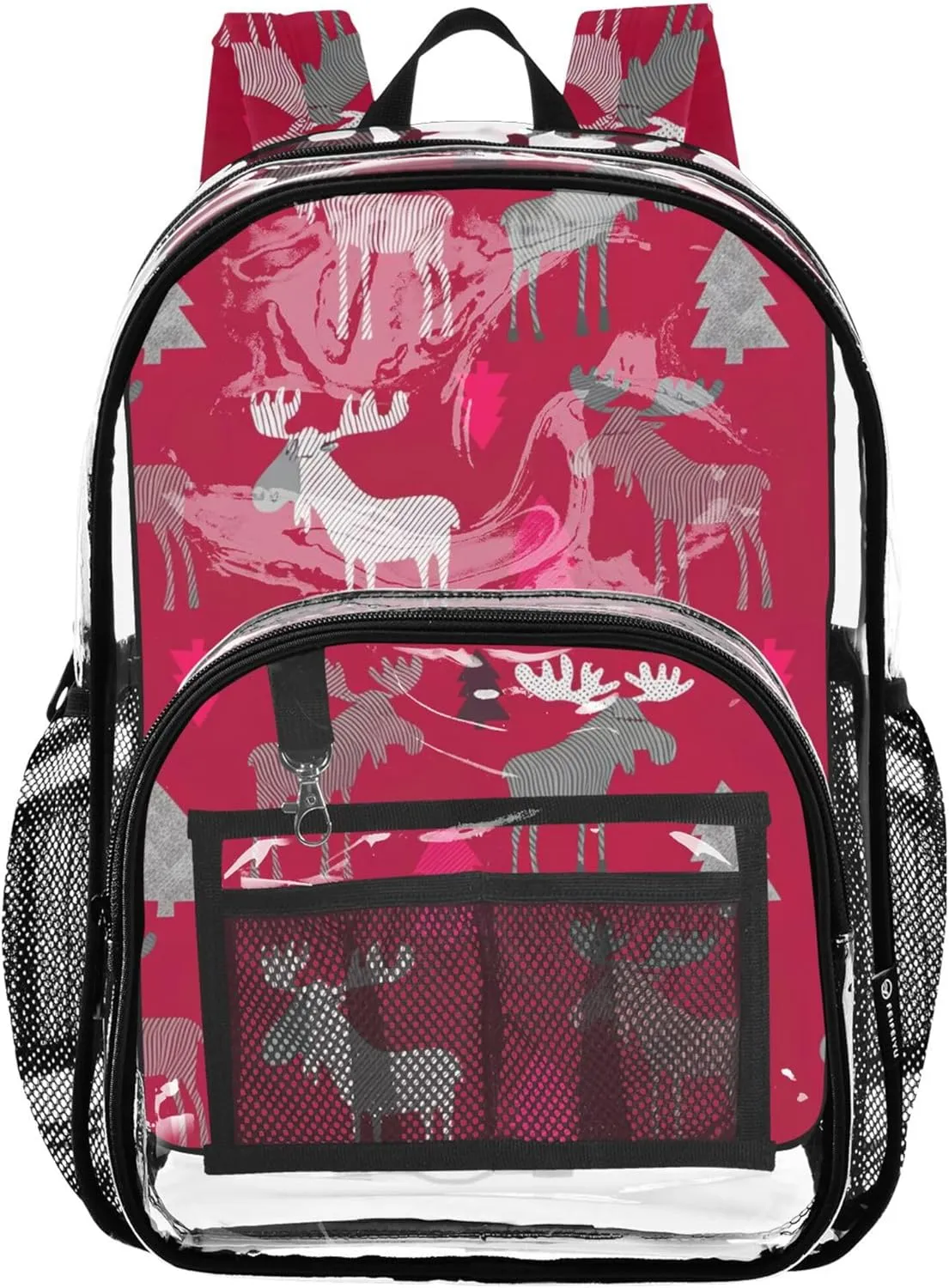 Clear Backpack for Women Christmas Moose Red Trees Boys Backpacks for Girls Plastic Transparent Bookbag