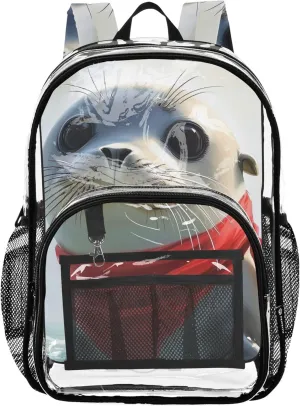 Clear Bag for Women Travel Cute Seal Girls Backpack for Kids Plastic Transparent Bookbag
