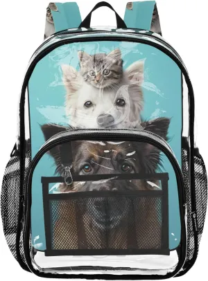 Clear Bag for Women Travel Funny Dog Kitten Cat Cute Kids Backpack Boys Girls Large Plastic Approved Bag
