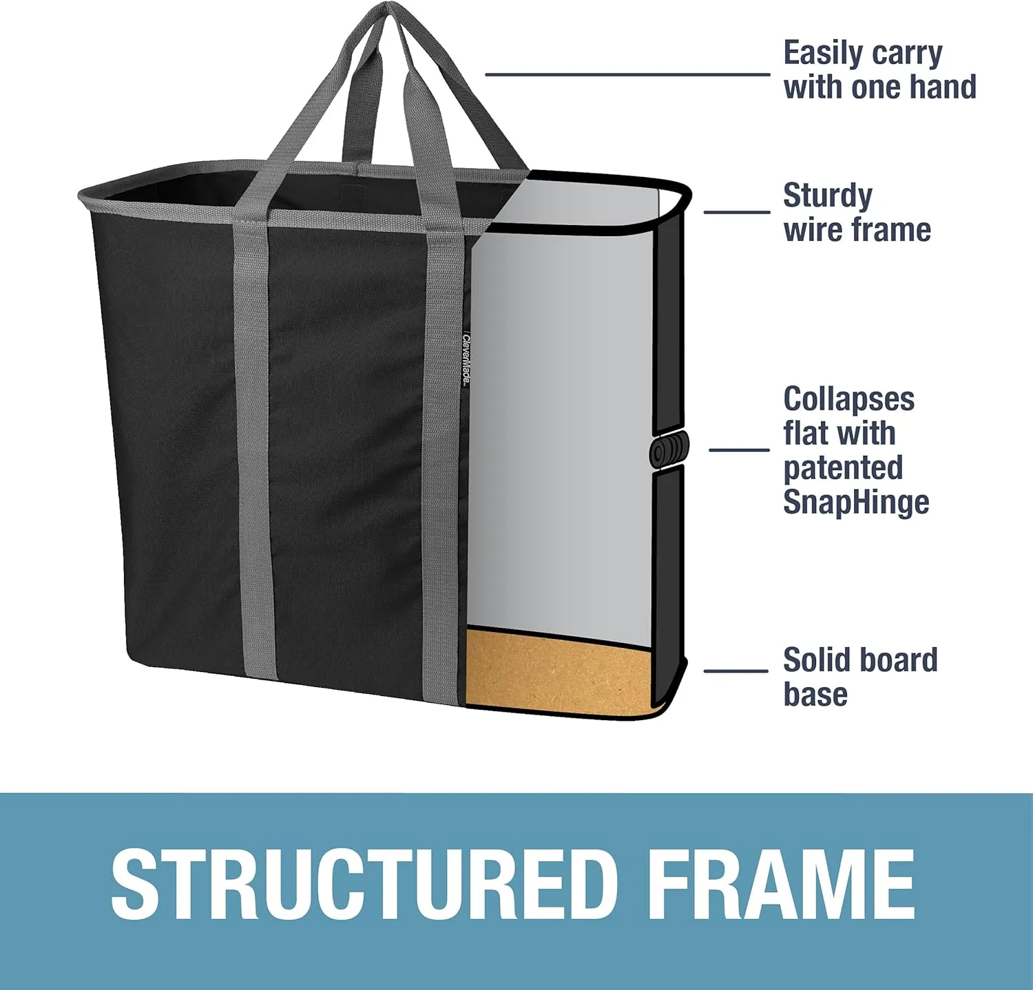 CleverMade Collapsible Laundry Caddy - Cream Charcoal 1 Pack 64L / 17 Gal - Foldable Storage Organization Container Clothes Room Storage Solution
