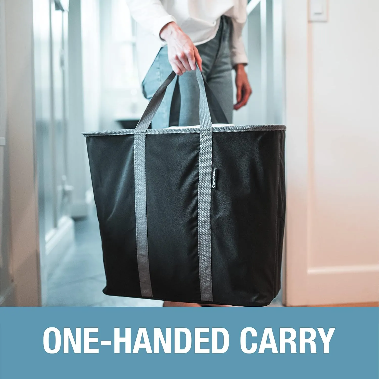 CleverMade Collapsible Laundry Caddy - Cream Charcoal 1 Pack 64L / 17 Gal - Foldable Storage Organization Container Clothes Room Storage Solution