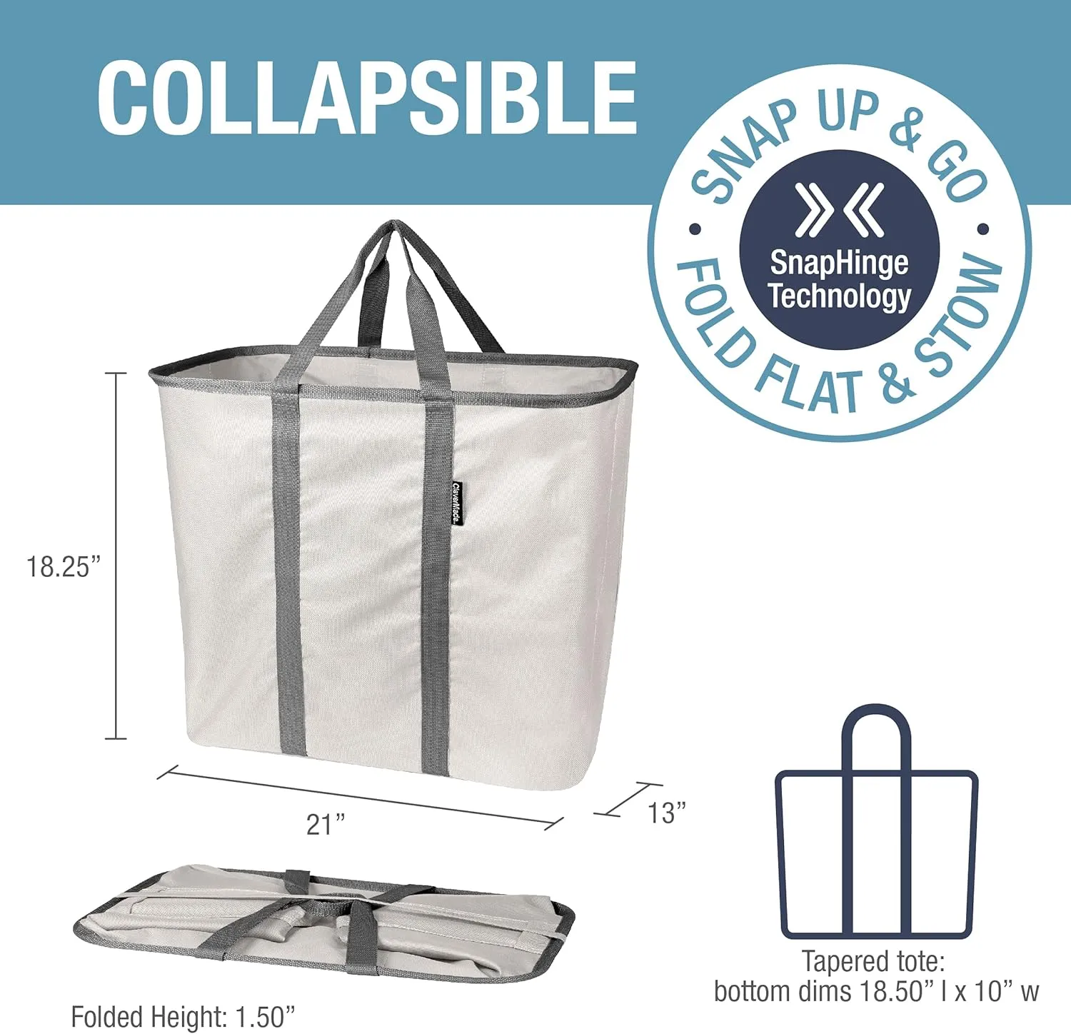 CleverMade Collapsible Laundry Caddy - Cream Charcoal 1 Pack 64L / 17 Gal - Foldable Storage Organization Container Clothes Room Storage Solution