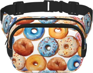 Colored Donuts Food Pattern Fanny Pack for Women Men Fashion Waist Packs with Adjustable Strap Crossbody Belt Waist Bag for Hiking Running Travel