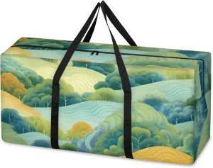 Colorful Forest Extra Large Moving Bags Heavy Duty Storage Bags Abstract Forest Cloth Wrap Around Handles Double Zipper Reusable Convenient Foldable Storage Tote for Travel Camping Space Save
