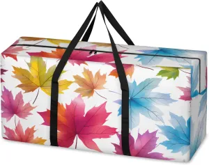 Colorful Maple Leaves Extra Large Moving Bags Heavy Duty Storage Bags Autumn Leaves Cloth Wrap Around Handles Double Zipper Reusable Convenient Foldable Storage Tote for Travel Camping Space Save