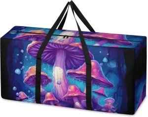 Colorful Mushrooms Extra Large Moving Bags Heavy Duty Storage Bags Bright Mushrooms Cloth Wrap Around Handles Double Zipper Reusable Convenient Foldable Storage Tote for Travel Camping Space Save