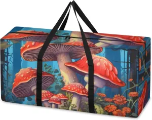 Colorful Mushrooms Extra Large Moving Bags Heavy Duty Storage Bags Cute Mushrooms Cloth Wrap Around Handles Double Zipper Reusable Convenient Foldable Storage Tote for Travel Camping Space Save