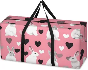 Colorful Rabbit Extra Large Moving Bags Heavy Duty Storage Bags Artistic Rabbit Cloth Wrap Around Handles Double Zipper Reusable Convenient Foldable Storage Tote for Travel Camping Space Save