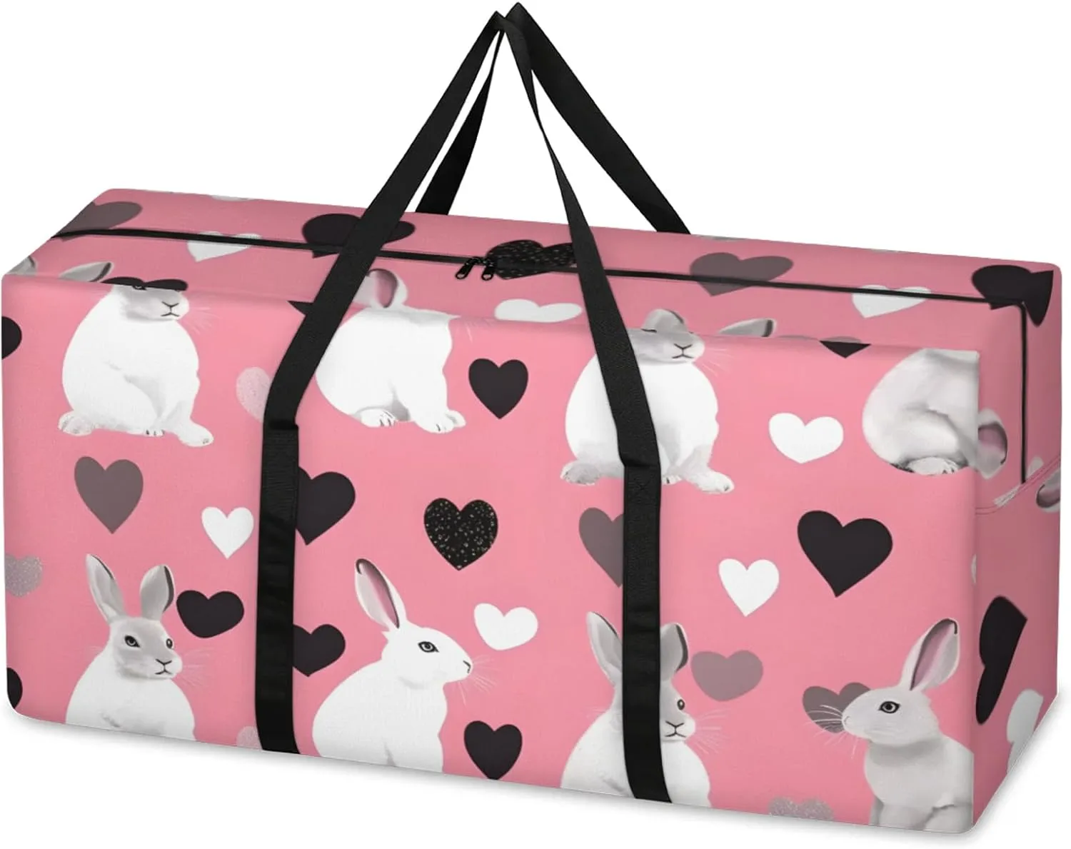 Colorful Rabbit Extra Large Moving Bags Heavy Duty Storage Bags Artistic Rabbit Cloth Wrap Around Handles Double Zipper Reusable Convenient Foldable Storage Tote for Travel Camping Space Save