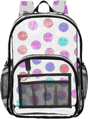 Colorful Smile Faces White Women Clear Backpack Cute Boys Backpacks for Girls Plastic See through Bookbag