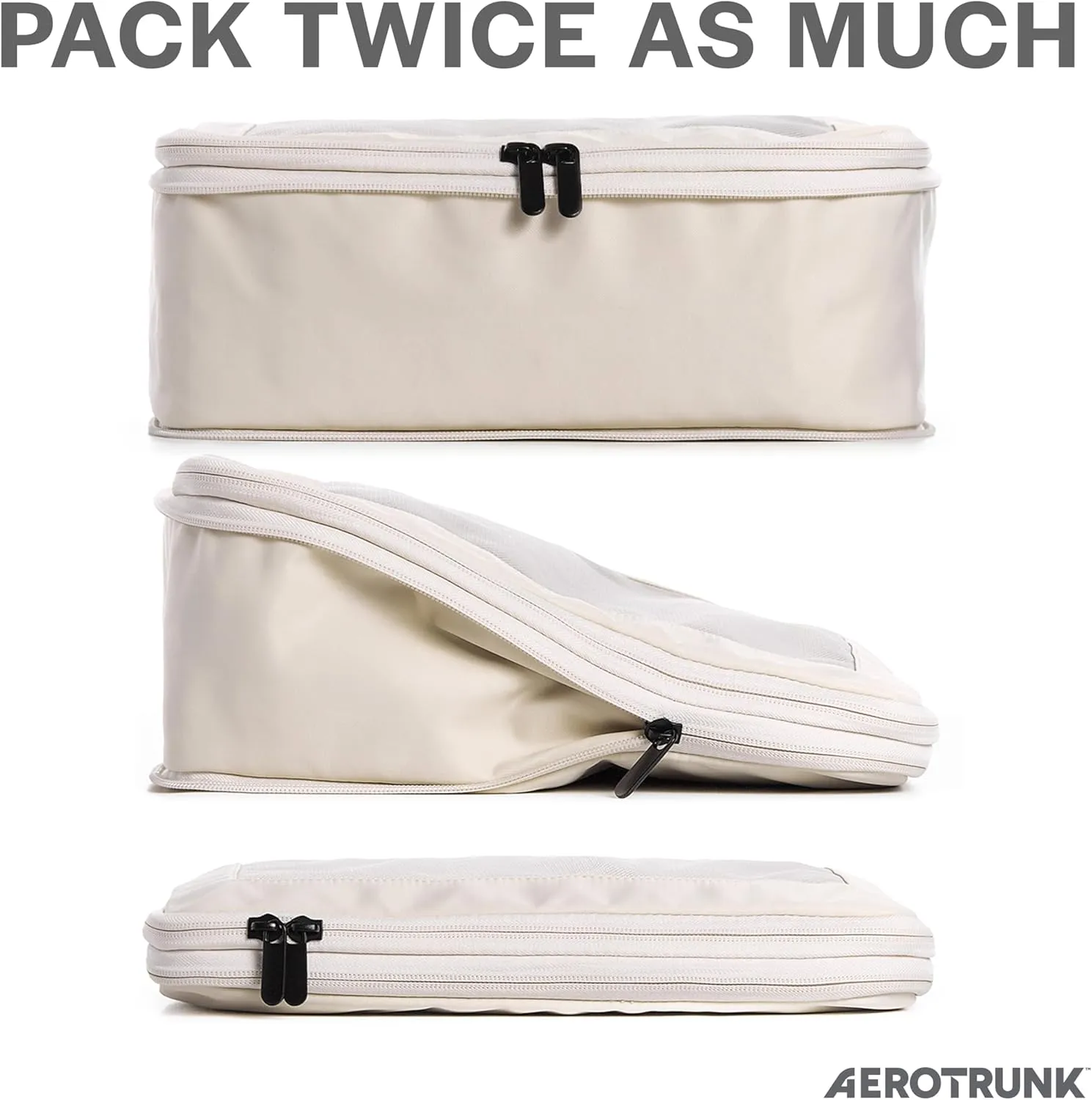 Compression Packing Cubes for Travel - Luggage Organizer Bags - Double Zipper Packing Cubes for Suitcases (6-Pack, Beige)