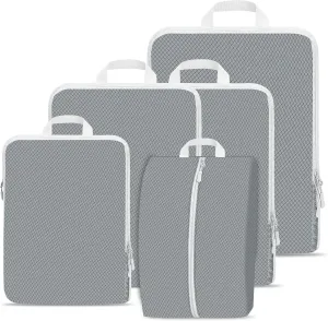 Compression Packing Cubes for Travel,Waterproof Packing Compression Cubes for Travel Packing Organizers,Luggage Cubes for Packing,Ultralight Expandable Packing Cubes Compression (Grey 5 Pack)