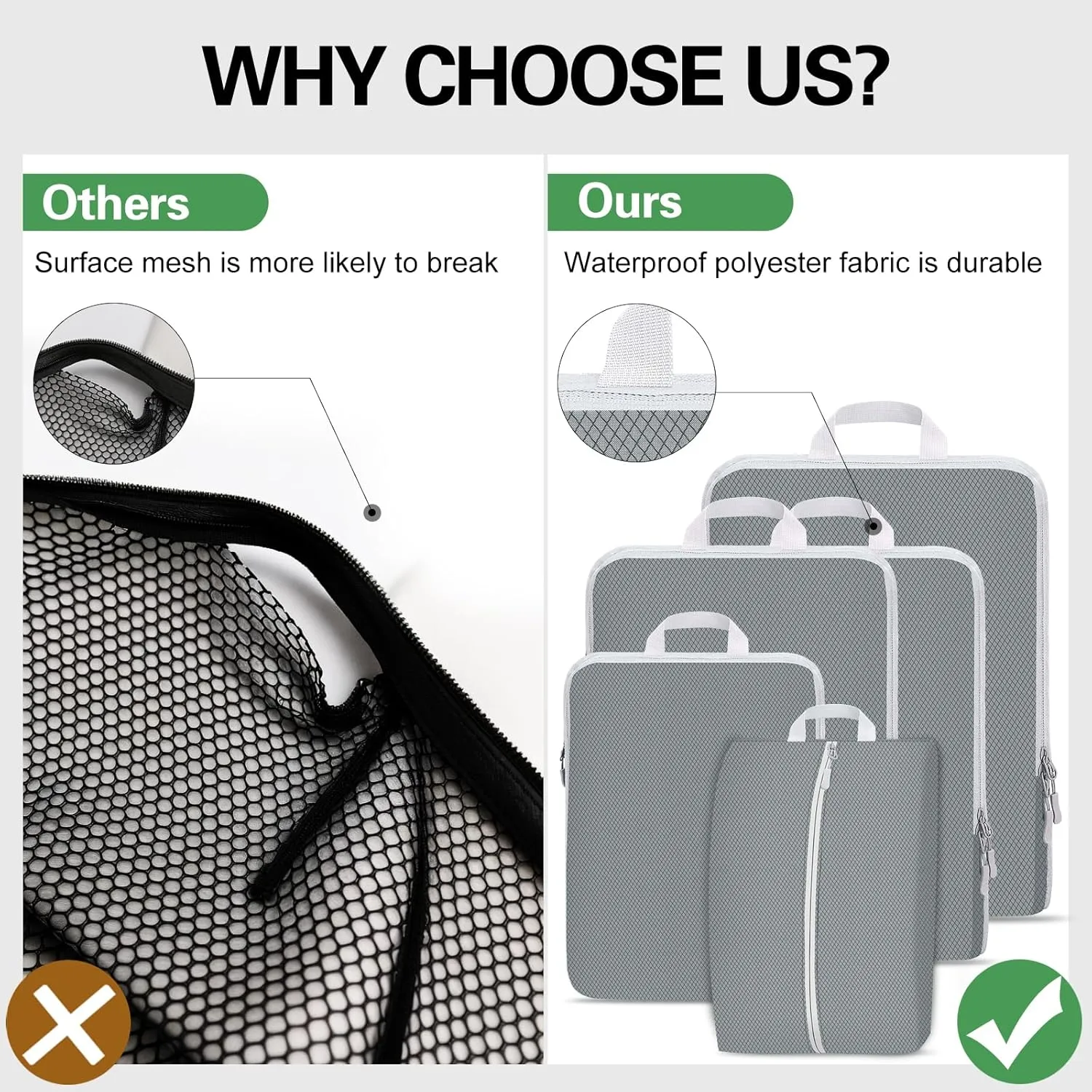 Compression Packing Cubes for Travel,Waterproof Packing Compression Cubes for Travel Packing Organizers,Luggage Cubes for Packing,Ultralight Expandable Packing Cubes Compression (Grey 5 Pack)