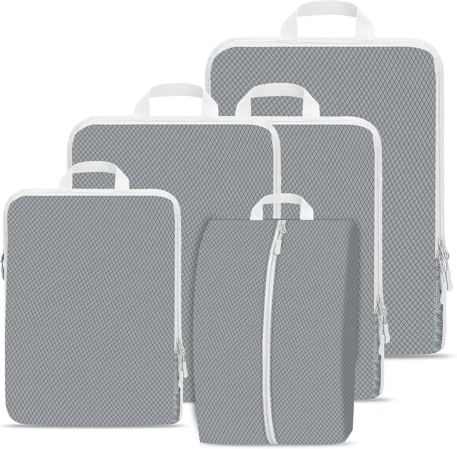 Compression Packing Cubes for Travel,Waterproof Packing Compression Cubes for Travel Packing Organizers,Luggage Cubes for Packing,Ultralight Expandable Packing Cubes Compression (Grey 5 Pack)