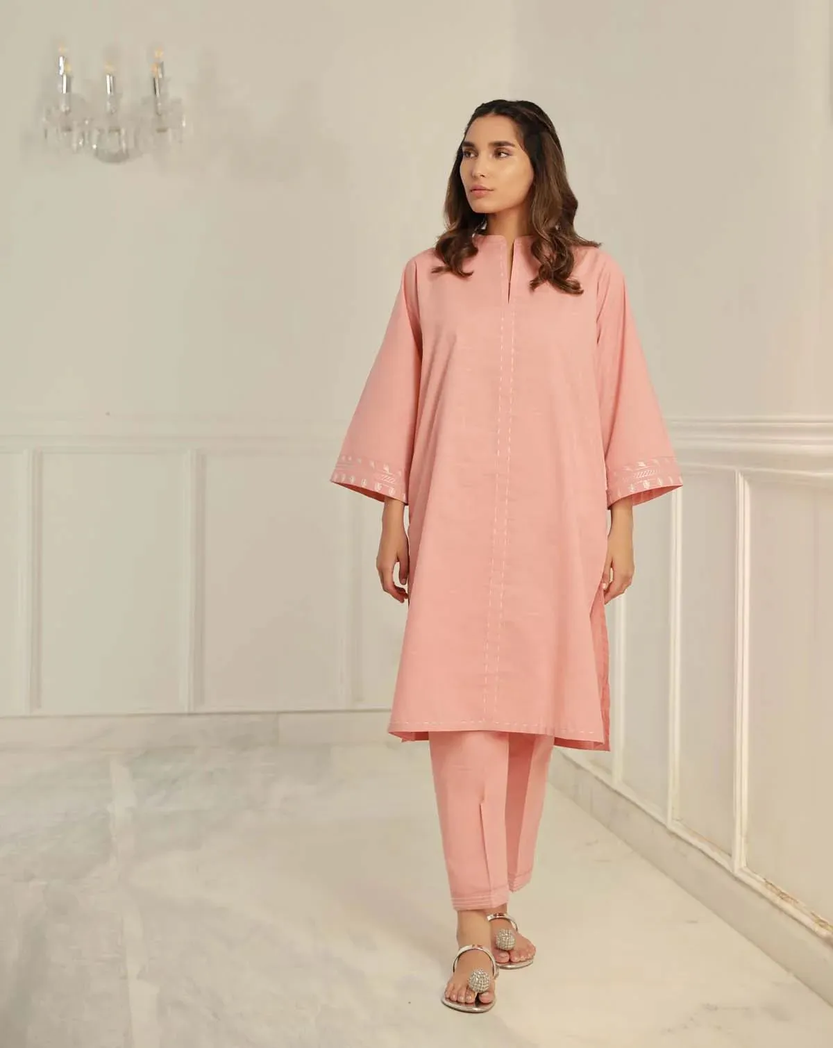 CORAL LUXE CROSS HATCH DRESS BY SAHAR