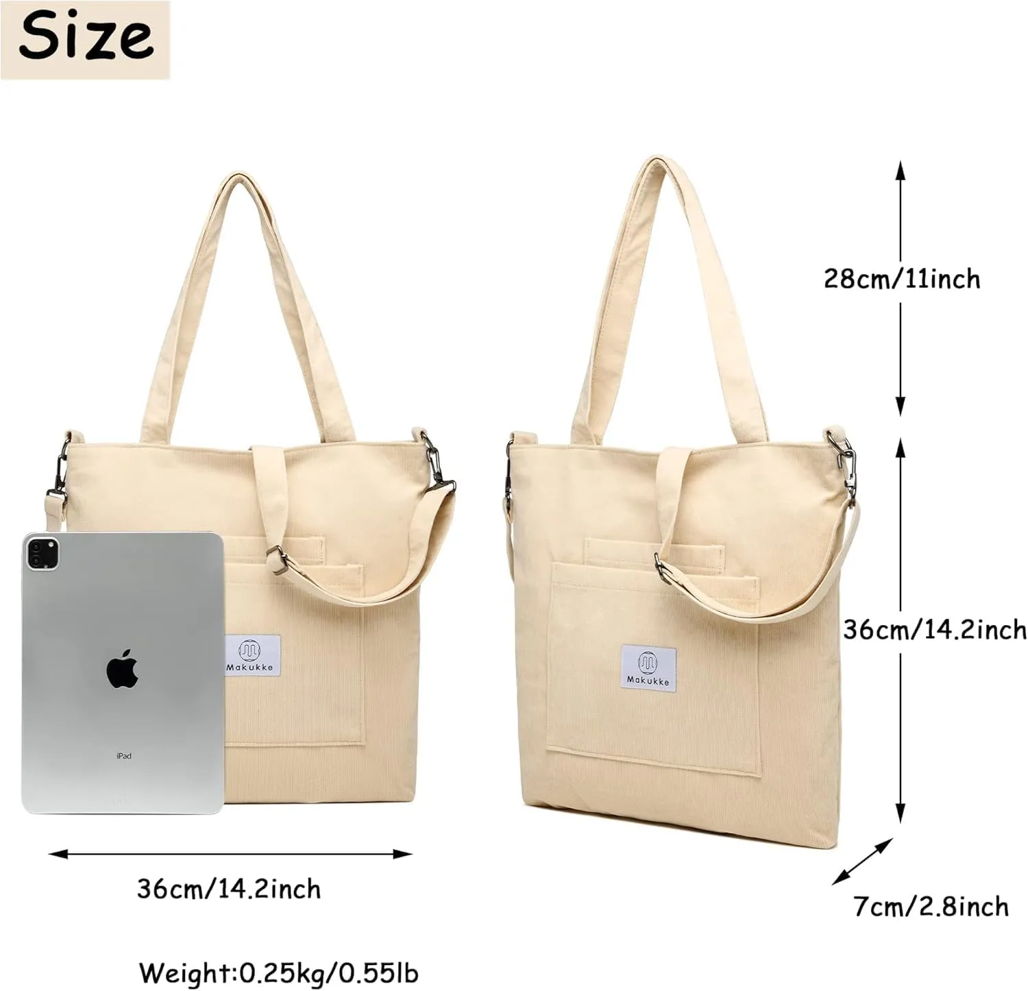 Corduroy Totes Bag Women Shoulder Hobo Handbags Crossbody Bags Big Capacity Shopping Purses