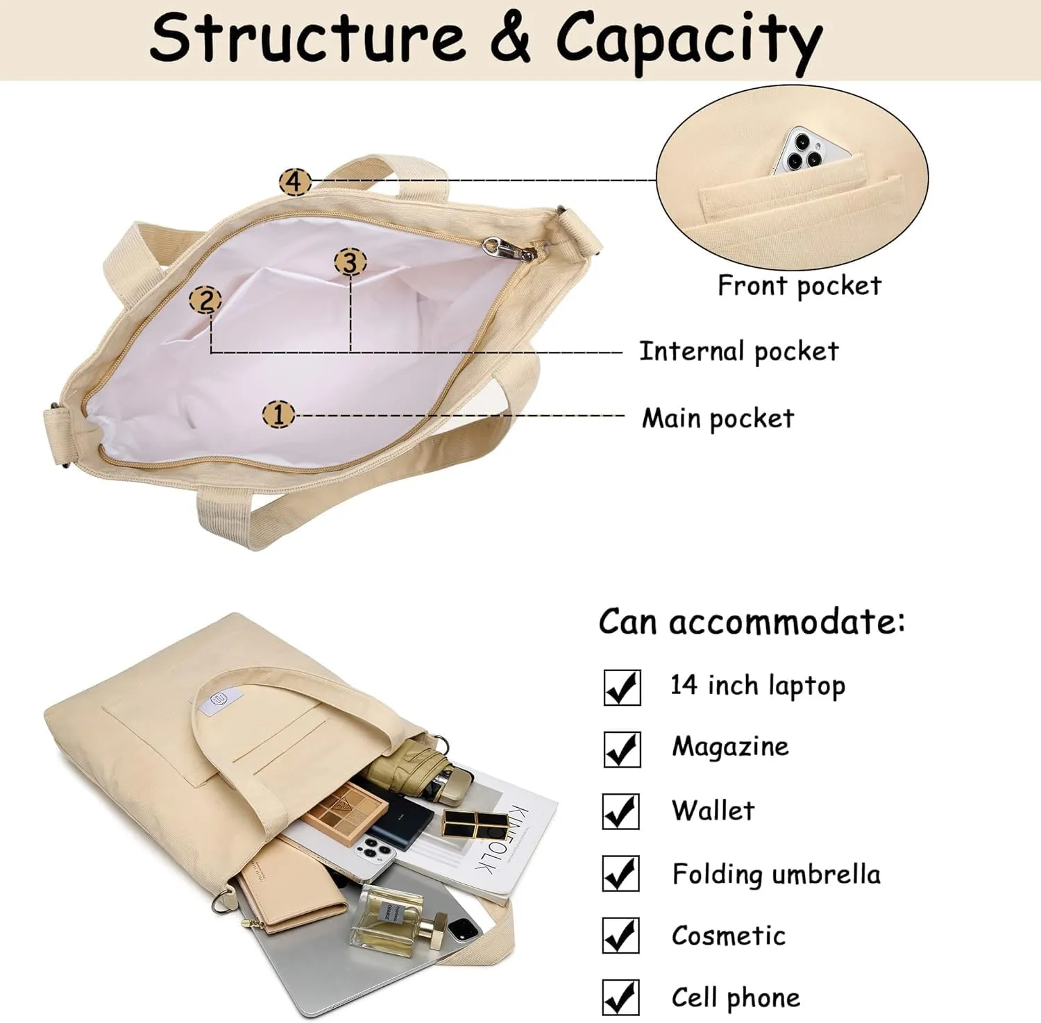 Corduroy Totes Bag Women Shoulder Hobo Handbags Crossbody Bags Big Capacity Shopping Purses