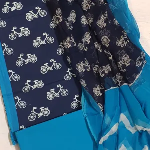 Cotton Block Print Dress material with Chiffon Dupatta