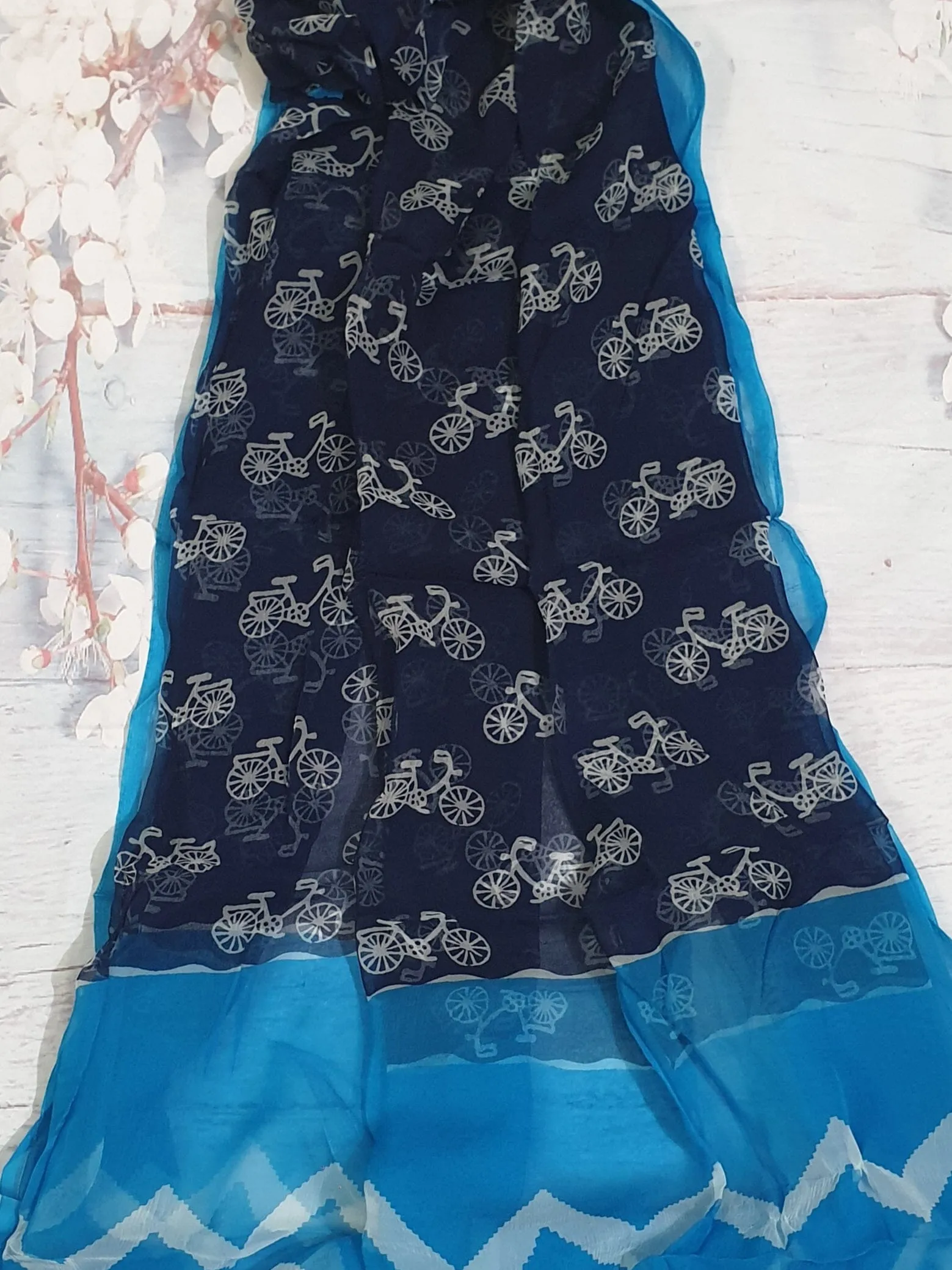 Cotton Block Print Dress material with Chiffon Dupatta