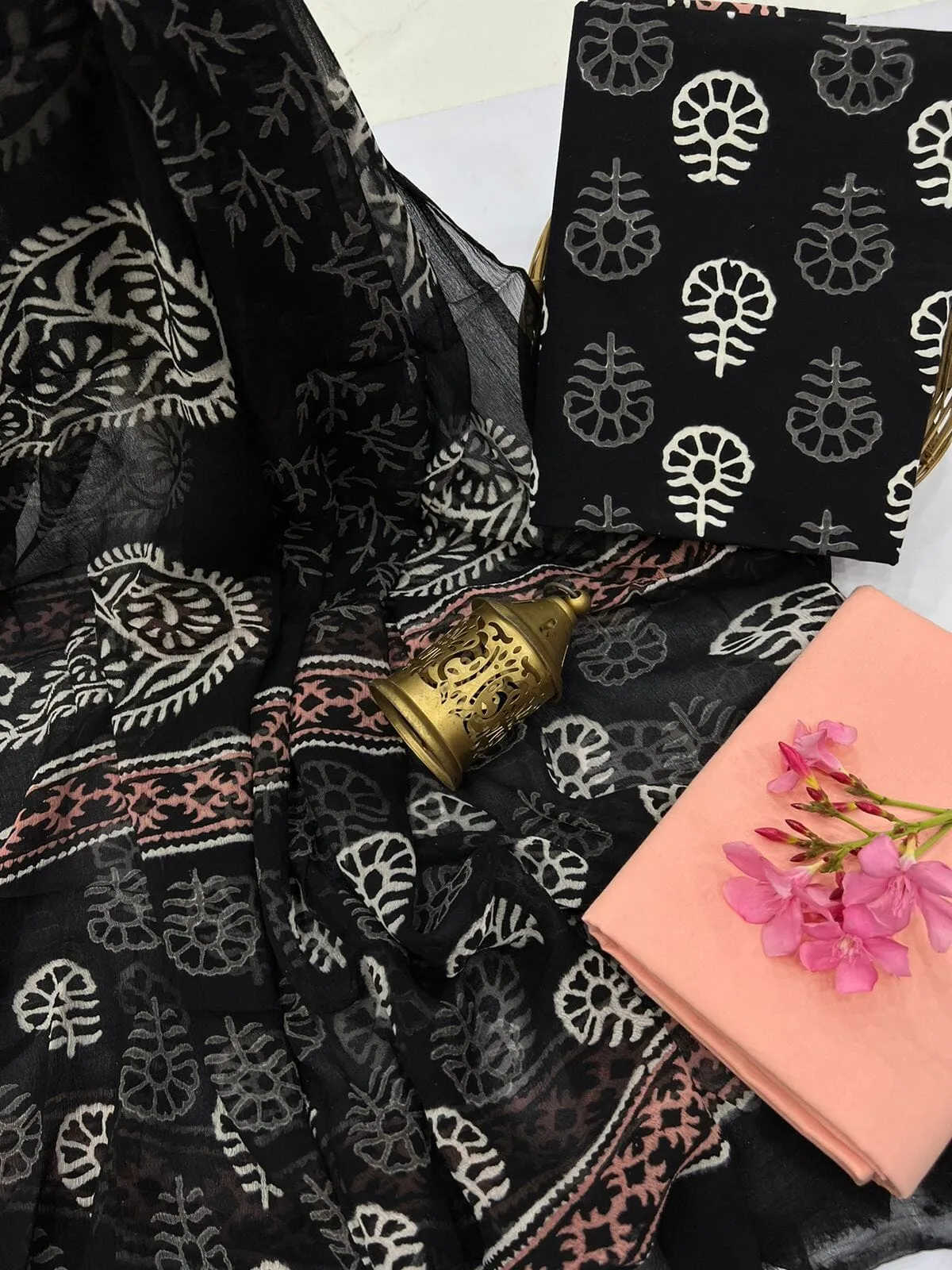 Cotton BlockPrint Dress Material with Chiffon Dupatta
