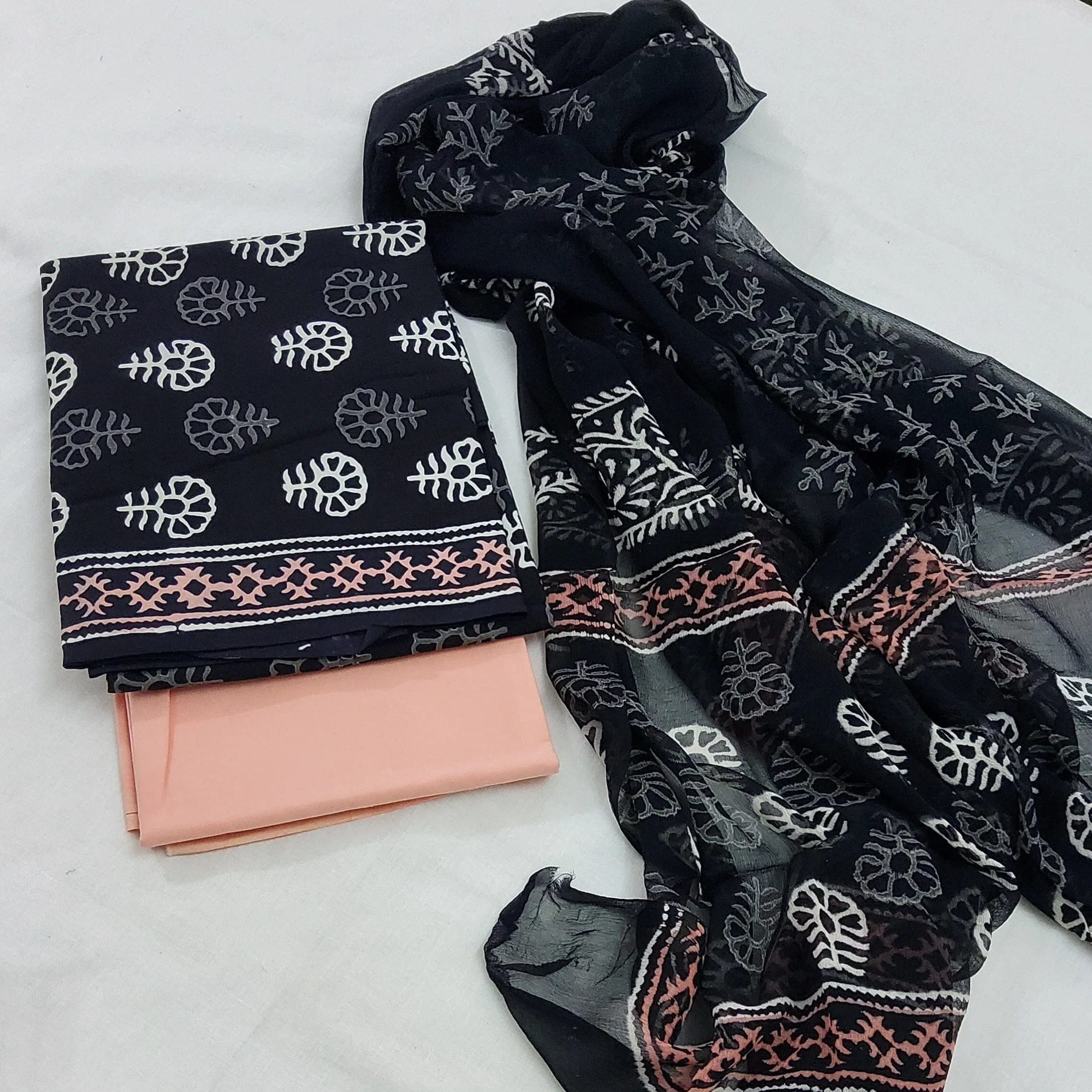 Cotton BlockPrint Dress Material with Chiffon Dupatta