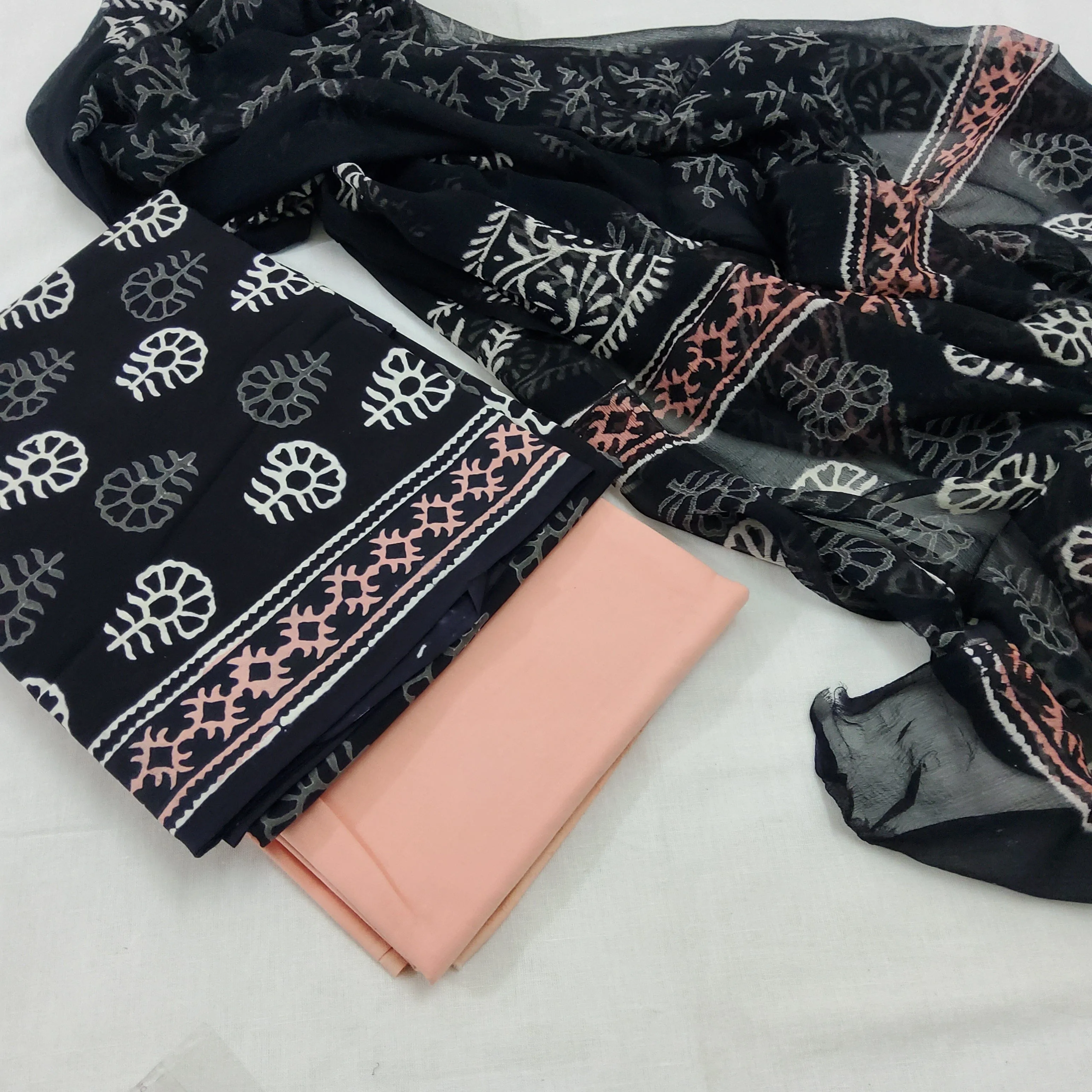 Cotton BlockPrint Dress Material with Chiffon Dupatta