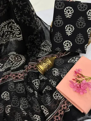 Cotton BlockPrint Dress Material with Chiffon Dupatta